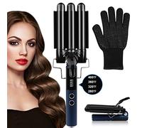 Flintronic 25mm Rizador de Pelo, Rizador de 3 Tubos Rizador Rápido Plegable, Rizador de Ondas de Hierro Multifunción, Temperatura Ajustable 140 °C-200 °C, para Rizar y Ondas un Efecto Ondulado-Negro