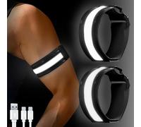 flintronic 2PCS Brazalete LED Recargable, Brazalete LED Running con Banda Reflectante Running, Banda Reflectante para Correr de Noche, Trotar, Deportes al Aire Libre, Ciclismo