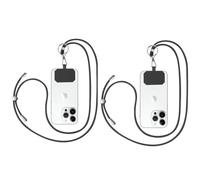 Flintronic 2PCS Cordón Ajustable para Teléfono Móvil - Correa para el Cuello, Cruzada y Muñeca - Compatible Con la Mayoría de Fundas - Negro - Botón a Presión