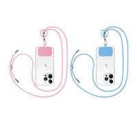 Flintronic 2PCS Cordón para Teléfono Móvil Ajustable - Correa para el Cuello, Cruzada y Muñeca - Compatible Con la Mayoría de Fundas - Rosa+Azul - Botón a Presión