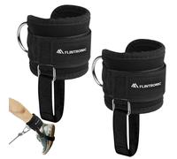 flintronic 2PCS Correas de Tobillo Fitness, Tobilleras Poleas Gym, Correas Ajustables para los Tobillos, con Doble Anilla en D Correa para Tonificar Músculos, Entrenar Piernas y Glúteos(Negro)