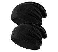 flintronic 2PCS Gorro Slouch Beanie para Hombres y Mujer, Algodón Gorros de Punto Invierno, Gorro Beanie Hat Multifuncional, Gorro Casco para Trabajo, Deporte, Dormir, Moto, Bicicleta-Negro