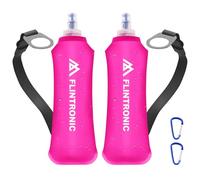 flintronic 2PCS Soft Flask, 250ml Botella Plegable BPA FREE, Botella de Hidratación con Bandolera y Mosquetón, Botella de Hidratación Running para Correr, Trail Running, Ciclismo y Senderismo Rosa