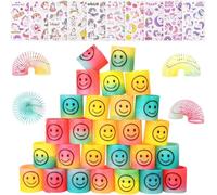 flintronic 30PCS Mini Juguetes de Muelle de Arco Iris,Círculo del Arco Iris de la Sonrisa,Mini Resortes Mágicos,con 10 Pegatinas,Regalo de Fiesta Niños,Rellenos de Calcetín de Navidad