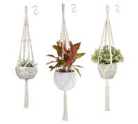 flintronic 3PCS Colgador de Plantas,Planta Colgador de Cuerda de Algodón,Macramé Colgador de Plantas Colgante con Anillo de Metal y Borlas,para Interior/Exterior Decoración,con 3PCS S Ganchos-105CM