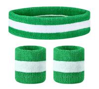 Flintronic 3PCS Muñequeras Deportivas para Hombre y Mujer, Diadema Deportiva, Suave y Gruesa para Baloncesto, Gimnasio, Gimnasia, Tenis, Fútbol (Verde Blanco)