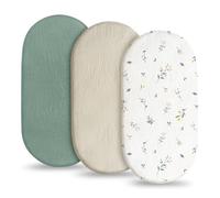 Flintronic 3PCS Sábana Bajera Ajustable para Cuna de Bebé, 83 x 43cm 100% Algodón Muselina Juego de 3 Sábanas Bajeras Ajustables, Protector de Colchón para Cuna Sabanas Capazo Cubre Colchon