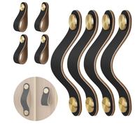 Flintronic 4 Piezas Tiradores Cuero, 5.43 x 0.98 Pulgadas Tiradores de Cuero para Muebles, Tirador-es de Piel para Muebles, para Cómodas, Cajones, Armarios de Cocina o de Baño, con 8 Tornillos, Negro