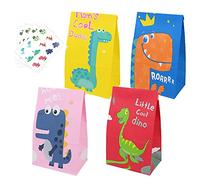 Flintronic 48PCS Bolsas de Regalo, con 48 Pegatinas de Dinosaurios-(4 Piezas),Bolsas de Papel para Fiesta Infantiles,Bolsas Dulces, Bolsas Kraft para Fiesta Celebraciones,Cumpleaños,Halloween,Navidad