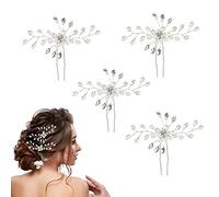 Flintronic 4PCS Horquillas de Perlas para el Pelo Boda, Horquillas de Flores Hechas a Mano de Cristal en Forma de U para Dama de Honor Nupcial, Tocados de Novia, Accesorios para la Boda, Fiesta