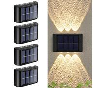 flintronic 4PCS Lámpara de Pared Solar para Exterior, Iluminación 6 LED para Exterior, Impermeable, Inalámbrica, para Porche, Camino, Garaje, Blanco Cálido
