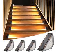 flintronic 4PCS Luz de Escalera para Exterior, IP65 Impermeable Luces Solares para Exterior, Blanco Cálido 3000K Luz Lámpara Solar, Escalera iluminación LED para Jardín, Patio, Blanco Cálido