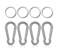 Flintronic 4PCS Mosquetones (M6), Gancho Mosquetón de Acero Inoxidable, Carga Máxima de 120kg-60mm, Gancho de Cierre Resorte para Mochila, Correa para Perros, Hamaca, Camping, Senderismo-4 Llaveros