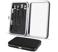Flintronic 6 Piezas Pinzas Depilar Profesionales con Estuche, Pinzas de Depilar de Acero Inoxidable, Pinzas Cejas de Precisión para Cejas, Pestañas, Vellos Encarnados, Vellos de Barba Negro