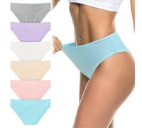 Flintronic 6PCS Bragas Mujer Algodón, Braguita de algodón, Elástico Culotte Cintura, Braguitas Ropa Interior Cómoda y Sexy, Media Ropa Interior Cómodas y Suaves, M