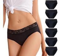 flintronic 6PCS Bragas Mujer Algodón, con Encaje, Braguita de algodón, Elástico Culotte Cintura, Braguitas Ropa Interior Cómoda y Sexy, Media Ropa Interior Cómodas y Suaves