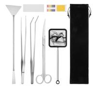 Flintronic 7 PCS Kit Herramientas de Acuario, Acero Inoxidable | Aquarium Aquascaping Kit Espátula Alicates Tijeras Pinzas Tiras Reactivas de PH yBolsas de Malla, con Bolsas Almacenamiento