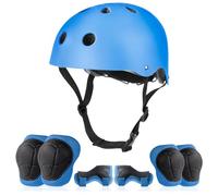 flintronic 7Pcs Casco y Protecciones Ajustable Infantiles Set, Conjuntos de Patinajes Niños Protecciones, Set Rodilleras Casco, Coderas y Muñequeras para Niños de 2 a 13 Años - S Azul