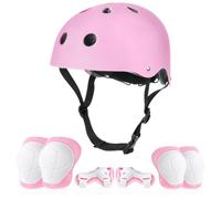 Flintronic 7PCS Casco y Protecciones Ajustable Infantiles Set para Niños de 2 a 13 Años, Conjuntos de Patinajes Niños Protecciones, Set Rodilleras Casco, Coderas y Muñequeras, S, Rosa