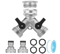 Flintronic Adaptador de Divisor de Grifo 2 Vías, Conector de Válvula en Forma de Y, 3/4" Estándar Europeo de 2 Vías Válvula Encendido/Apagado, Salida Doble Grifo, con 2 Salidas de 3/4, Silvery