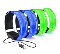flintronic Bandas Reflectantes Set de 4, Brazalete LED Running con 3 Modos de Iluminación, Recargable Pulsera LED de Seguridad Brazalete para Correr, Azul + Verde