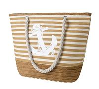flintronic Bolsa de Playa para Mujer, Totalizador de Lona de Verano, Bolso Grande con Asa de Cuerda para Playa, día de Fiesta, Compras, Viajes Diseño del Patrón de Anclaje - Caqui…