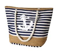 flintronic Bolsa de Playa para Mujer, Totalizador de Lona de Verano, Bolso Grande con Asa de Cuerda para Playa, día de Fiesta, Compras, Viajes Diseño del Patrón de Anclaje, Azul