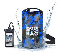 flintronic® Bolsa Impermeable, 5L Mochila Impermeable IP66, para Canoa Kayak Barco Camping Natación Rafting Velo Pesca, Azul Camuflaje(Incluye 1 PCS Bolsa Impermeable para Teléfono Celular)