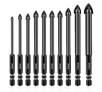 Flintronic Brocas Porcelanico, 10 PCS Juego de Brocas para Azulejos, Taladro de Vidrio con Vástago Hexagonal,Carburo Brocas, para Mampostería, Cerámica, Pared, Cemento, Ladrillo, Metal, Madera, B