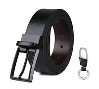 flintronic Cinturón Cuero Hombre, 130cm Cinturón con Reversible Correa de Hebilla de Pin para Jeans, Trajes, Ropa Informal y Formal, Negro y Marrón(con Llavero y Caja de Regalo)