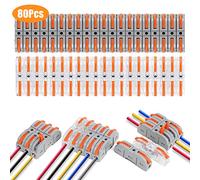 Flintronic Conectores de Cable, 80 Piezas Connection Terminals con Palanca de Accionamiento, Abrazadera de Conductor, Bloques de Conexión Eléctrica, Pueden Combinar Libremente SPL-2, 3, 4, 5