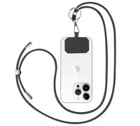 Flintronic Cordón Ajustable para Teléfono Móvil - Correa para el Cuello, Cruzada y Muñeca - Compatible Con la Mayoría de Fundas - Negro - Botón a Presión
