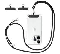 Flintronic Cordón Correa Ajustable Universal para Teléfono Móvil - para Cuello, Cruzada y Muñeca - Compatible Con Mayoría de Fundas - Con Llavero y Parche - Negro