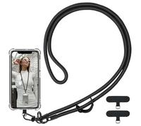flintronic Cordón Correa para Teléfono Móvil, 1 PC Correa Cruzada para Teléfono, Compatible la Mayoría de Las Fundas de Teléfono, Correa de Nailon para el Cuello, con Llavero y 2 Parche - Negro