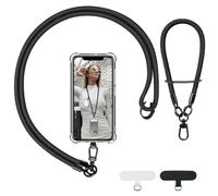 flintronic Cordón Correa para Teléfono Móvil, 2 PCS Correa Cruzada para Teléfono con Correa de Muñeca Desmontable, Compatible la Mayoría de Las Fundas de Teléfono, con Llavero y 2 Parche - Negro