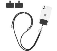 flintronic Cordón Correa para Teléfono Móvil Ajustable Universal,Correa Cruzada para el Cuello y Muñeca,Compatible la Mayoría de Las Fundas de Teléfono,con Llavero y Parche-Negro