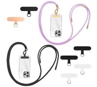 flintronic Cordón Correa para Teléfono Móvil Ajustable Universal, Correa Cruzada para el Cuello y Muñeca, Compatible la Mayoría de Las Fundas de Teléfono, con Llavero y Parche-Negro/Rosa