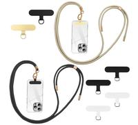 flintronic Cordón Correa para Teléfono Móvil Ajustable Universal, Correa Cruzada para el Cuello y Muñeca, Compatible la Mayoría de Las Fundas de Teléfono, con Llavero y Parche-Negro/Dorado