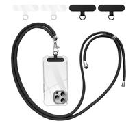 flintronic Cordón Correa para Teléfono Móvil Ajustable Universal, Correa Cruzada para el Cuello y Muñeca, Compatible la Mayoría de Las Fundas de Teléfono, con Llavero y Parche-Negro