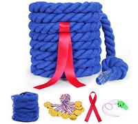 Flintronic Cuerda de Algodón Trenzado Natural, Cuerda de Tira y Afloja Duradera de 20 Pies, con Accesorios de Medalla/Silbato, Juego al Aire Libre, Fiesta Familiar, Juego de Cuerda de Tira y Afloja