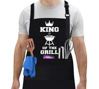 Flintronic Delantales de Barbacoa para Hombre, Delantales de Cocina con Correa para el Cuello Ajustable, Impermeable Chef Delantal con 3 Bolsillos, Delantal de Trabajo Práctico para Cocina, Jardinero