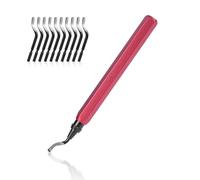 Flintronic Desbarbador Metal, Herramienta Desbarbadora Cuchillas de Desbarbado de Rotación de 360° Giratorio Quita Rebabas para Acero, Plástico, Cobre, Un mango de metal + 11 cuchillas BS1010, rojo