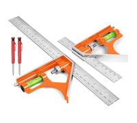 Flintronic Escuadra Combinada Ajustable, 300mm/150mm Escuadra Carpintero, Ángulo Combinado de Acero Inoxidable, con Nivel de Burbuja, para Carpintería Herramienta de Medición Multifuncional