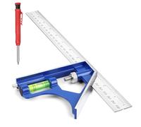 Flintronic Escuadra Combinada Ajustable, 300mm Escuadra Carpintero, Ángulo Combinado de Acero Inoxidable, con Nivel de Burbuja, para Carpintería Herramienta de Medición Multifuncional