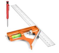 Flintronic Escuadra Combinada Ajustable, 300mm Escuadra Carpintero, Ángulo Combinado de Acero Inoxidable, con Nivel de Burbuja, para Carpintería Herramienta de Medición Multifuncional