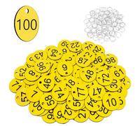 Flintronic Etiquetas Numeradas Número, Llaveros Numerados para Taquillas, Numeros Etiquetas de Plástico, para Taquillas Hoteles Pubs Spa para Identificación Guardarropa, 1-100 Amarillo