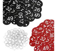 Flintronic Etiquetas Numeradas Número, Llaveros Numerados para Taquillas, Numeros Etiquetas de Plástico, para Taquillas Hoteles Pubs Spa para Identificación Guardarropa, 1-50 (Negro+Rojo)