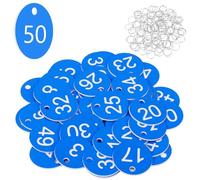 Flintronic Etiquetas Numeradas Número, Llaveros Numerados para Taquillas, Numeros Etiquetas de Plástico, para Taquillas Hoteles Pubs Spa para Identificación Guardarropa, 1-50 Azul Cielo