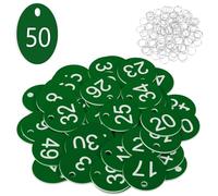 Flintronic Etiquetas Numeradas Número, Llaveros Numerados para Taquillas, Numeros Etiquetas de Plástico, para Taquillas Hoteles Pubs Spa para Identificación Guardarropa, 1-50 Verde
