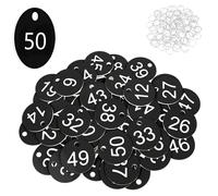 Flintronic Etiquetas Numeradas Número, Llaveros Numerados para Taquillas, Numeros Etiquetas de Plástico, para Taquillas Hoteles Pubs Spa para Identificación Guardarropa, 1-50 Negro